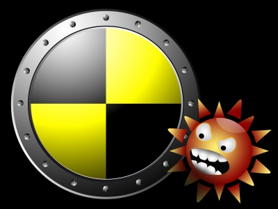 Anti-Malware symbol with malware image alongside it